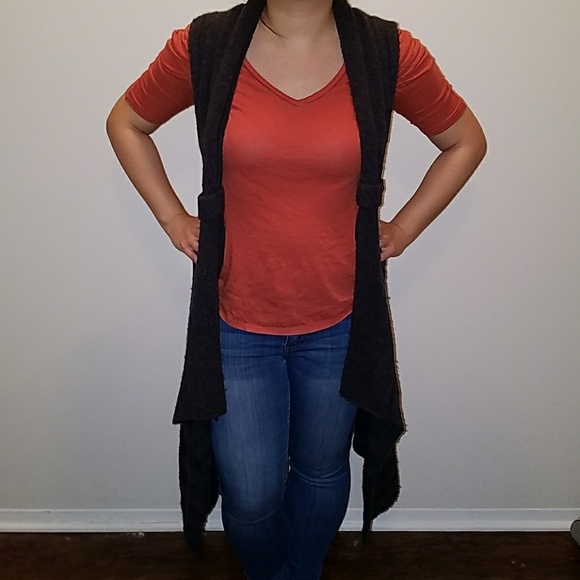 Vintage Cecil Dark gray wool knit knee-length sweater duster open vest. Size M. - Picture 3 of 4